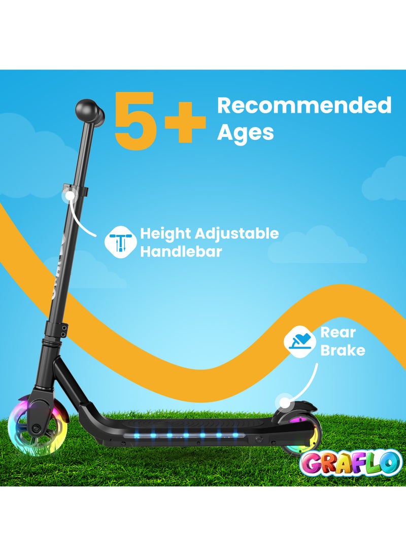 GRAFLO 2 Wheels Electric Scooter for Kids, 60W Motor, 21.6V Lithium Battery, 8KM/H Max Speed, Light-up Wheels, Height-Adjustable Handlebar, Kids Scooter with Flash Wheel & Deck Lights.