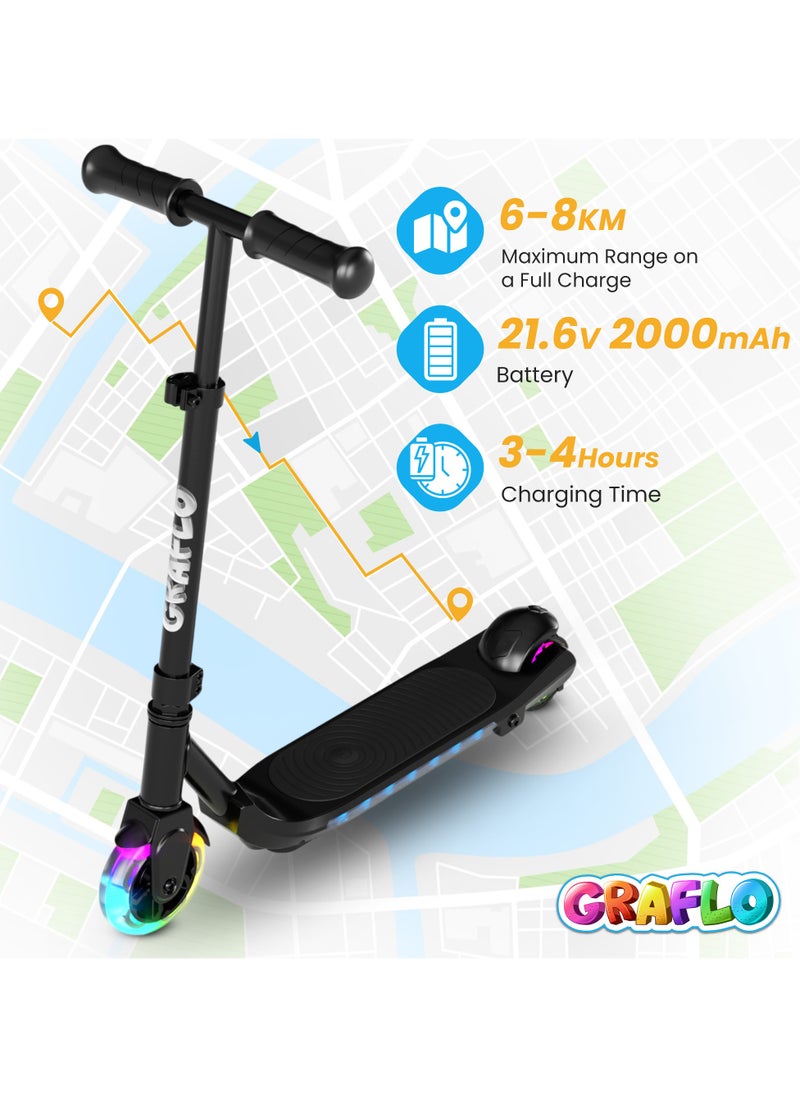 GRAFLO 2 Wheels Electric Scooter for Kids, 60W Motor, 21.6V Lithium Battery, 8KM/H Max Speed, Light-up Wheels, Height-Adjustable Handlebar, Kids Scooter with Flash Wheel & Deck Lights.