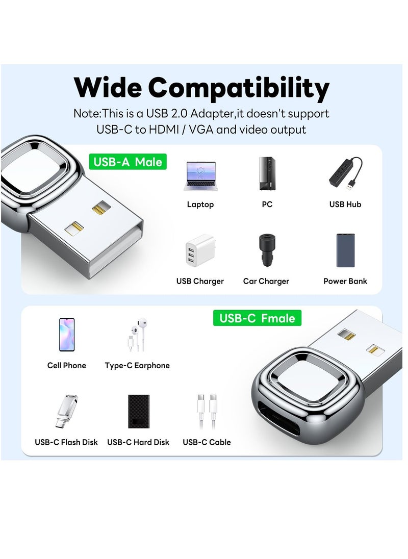 2 Pcs USB To C Adapter, C To USB Adapter, Converter For Apple Watch Ultra iWatch 7 8 9,iPhone 14 13 12 11 15 Plus Pro Max, AirPods, iPad Air,Samsung Galaxy S23 S22, Silver