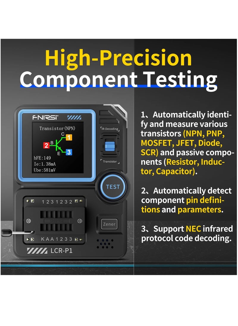 FNIRSI LCR-P1 Transistor Tester, Diode Triode Capacitor Resistance, LCR ESR Meter MOSFET NPN PNP SMD Multifunction Tester