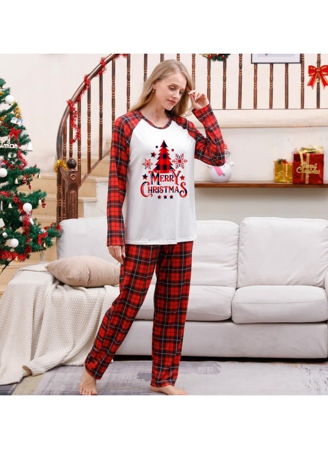 Matching Family Pajamas Sets Holiday Long Sleeve Festival Pajamas Round Neck Print Xmas Pjs Matching Set Casual Soft Home Sleepwear Loungewear