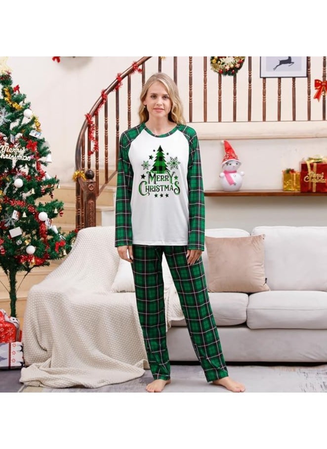 Christmas Family Matching Pajamas Classical Nightwear Sleepwear Sets Long Sleeve Pjs for for Adults Kids and Baby Holiday Xmas Sleepwear Set (Women)