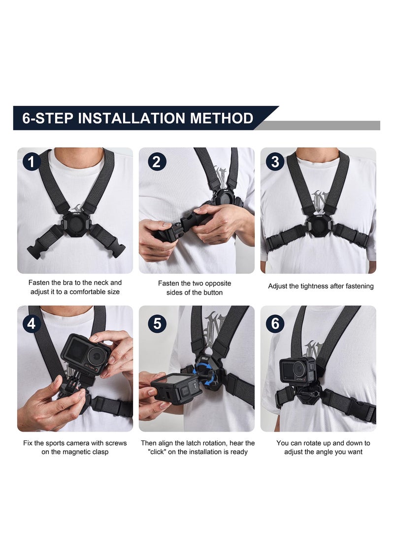 Camera Mounts and Clamps Accessories Set, Mobile Phone Chest Strap Harness, for DJI OSMO Action Camera,Compatible for Insta360 X3/X2/One R/RS for GoPro Hero Series (Chest Strap)