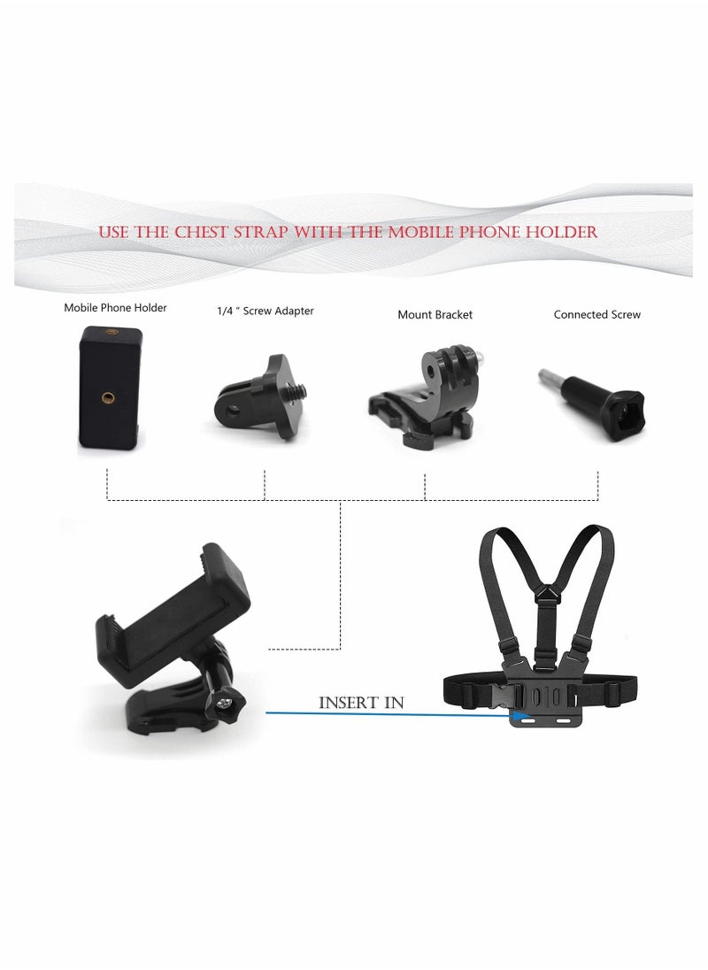 Camera Chest Mount Strap Harness for Adjustable Cell Phone with Sports Installation Bracket kit Mobile Backpack Clip Holder