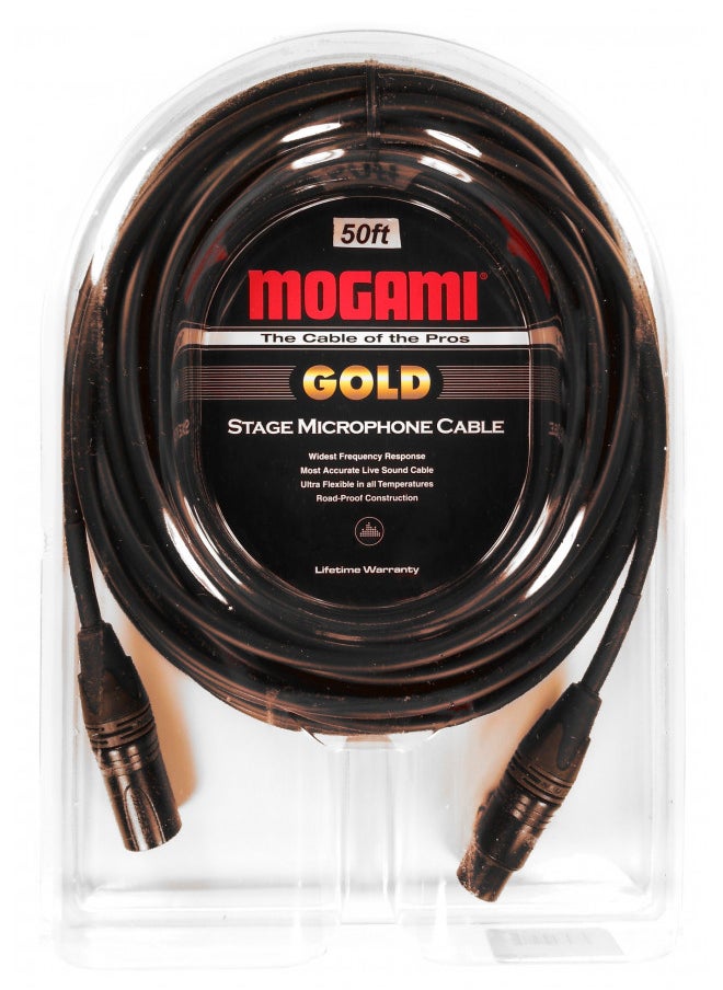 Mogami Gold STAGE-50 XLR Microphone Cable, XLR-Female to XLR-Male, 3-Pin, Gold Contacts, Straight Connectors, 50 Foot