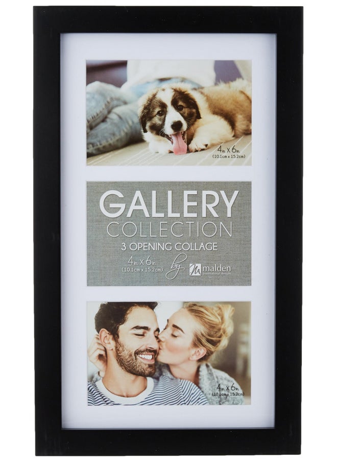 Malden International Designs Matted Linear Classic Wood Picture Frame, Black ( 4x6-Inches  - 3op )