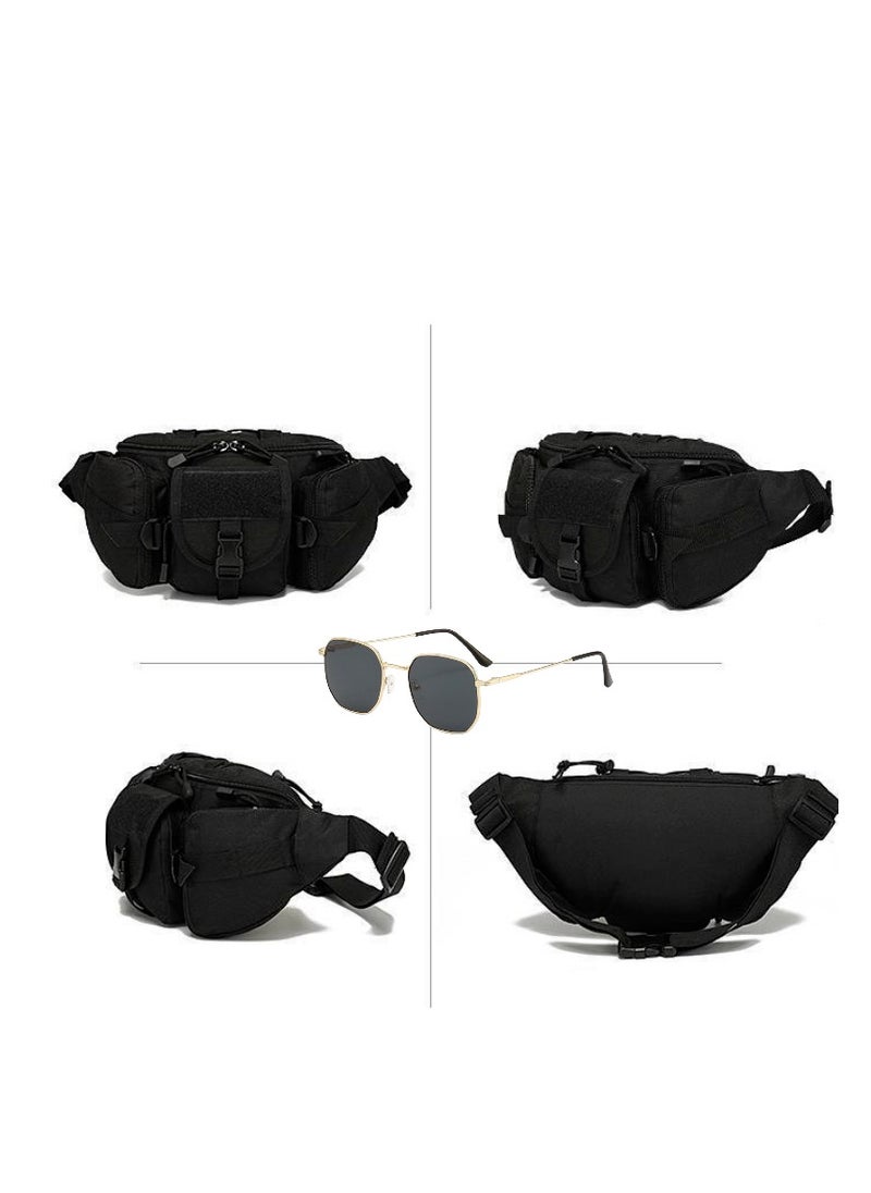 Men's Outdoor Tactical Belt Bag, Waterproof Hip Belt Bag for Hiking, Mountaineering and Metal Sunglasses 2-Piece Set