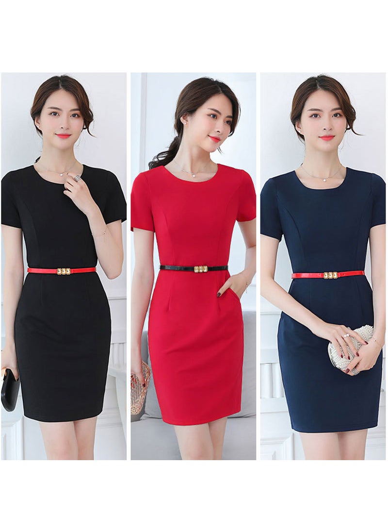 Korean Style Dress Work Uniform 2024 Spring Autumn Navy blue