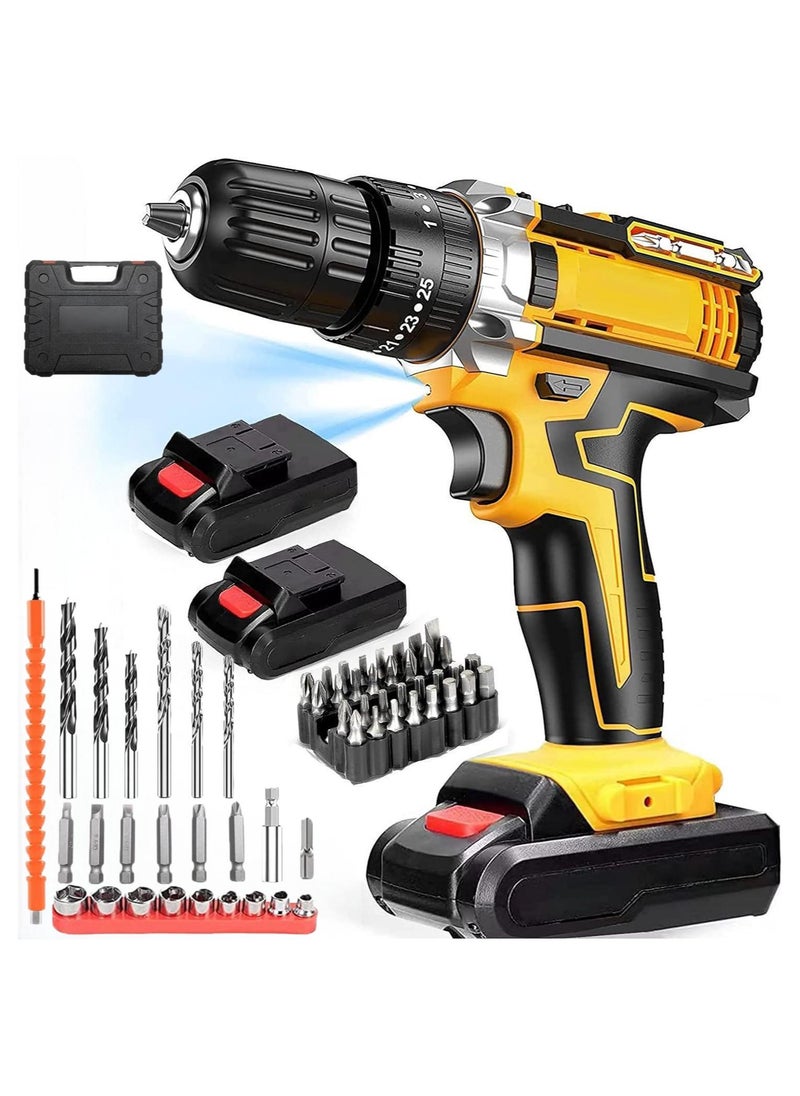 48V Cordless Drill Set, Power Drill Set with Battery and Charger, Compact Driver/Drill Bits, 25+3 Torque Setting, 3/8'' Keyless Chuck, 2 Variable Speed, Electric Drill Set with Tool Bag