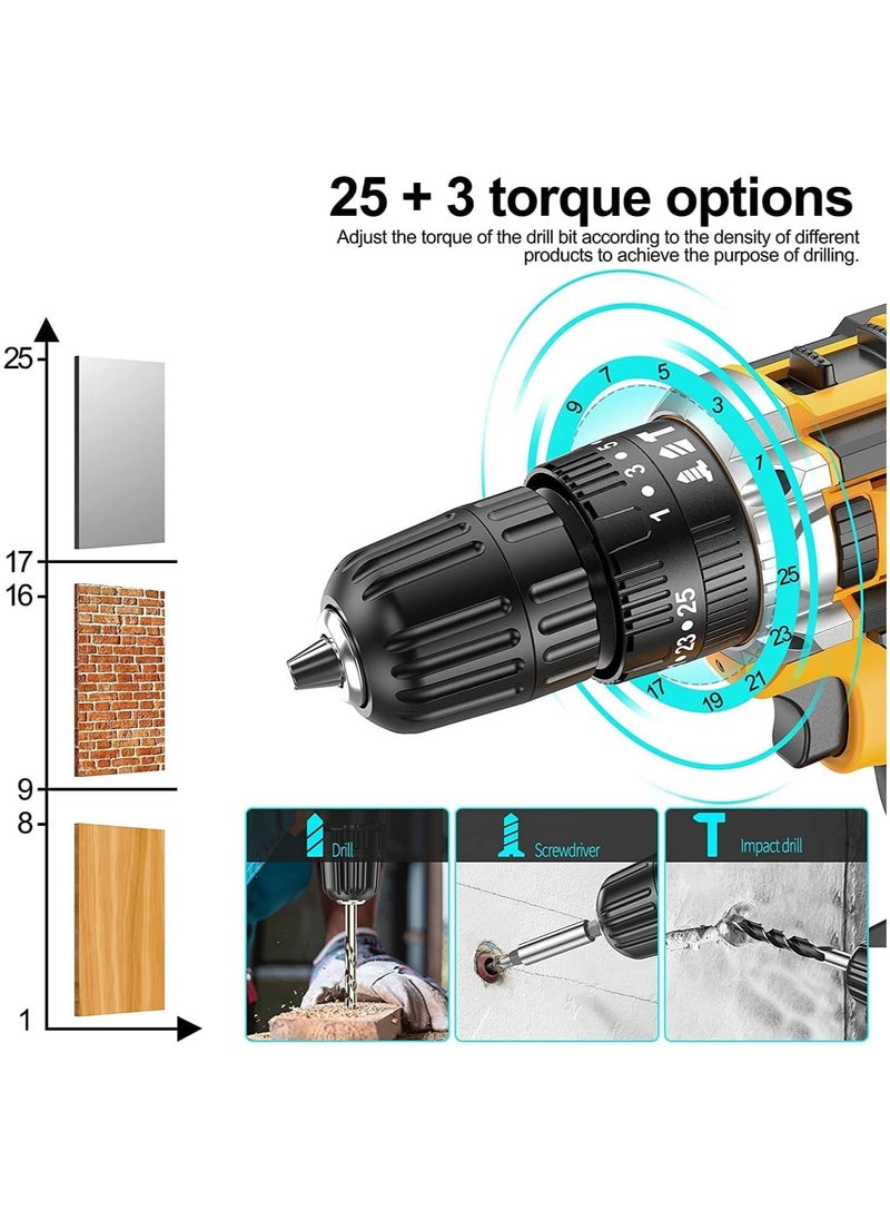 48V Cordless Drill Set, Power Drill Set with Battery and Charger, Compact Driver/Drill Bits, 25+3 Torque Setting, 3/8'' Keyless Chuck, 2 Variable Speed, Electric Drill Set with Tool Bag