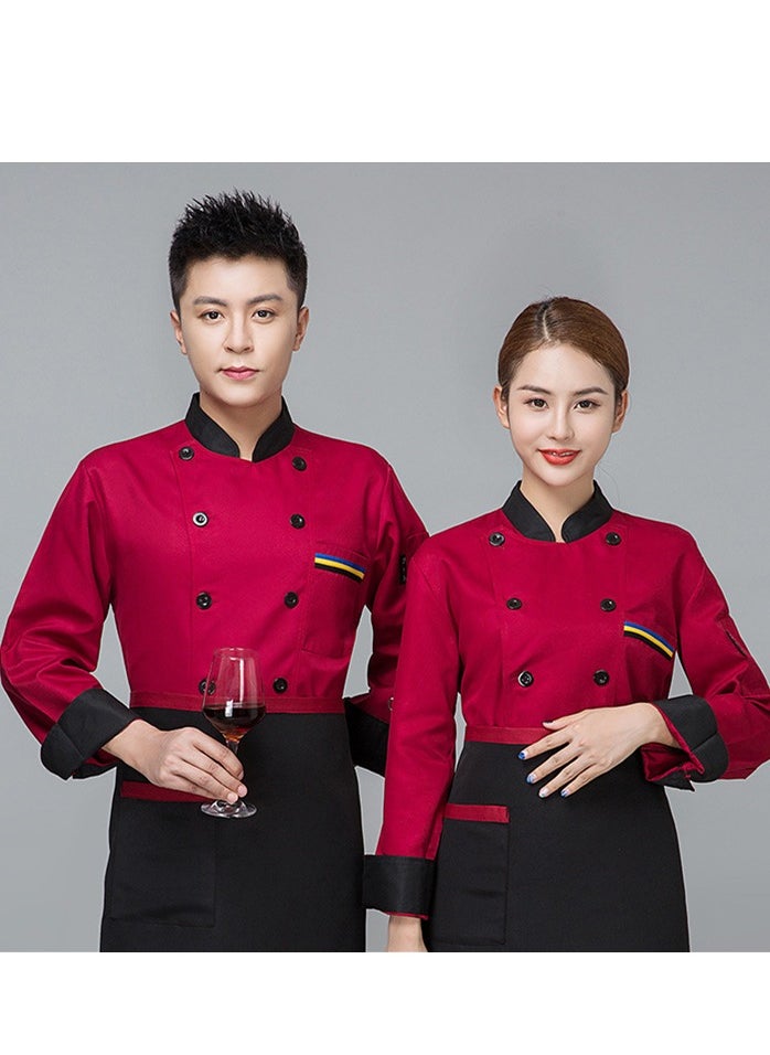 Chef Uniform Long Sleeve Double-Breasted Stand Collar Waiter T-shirt Red