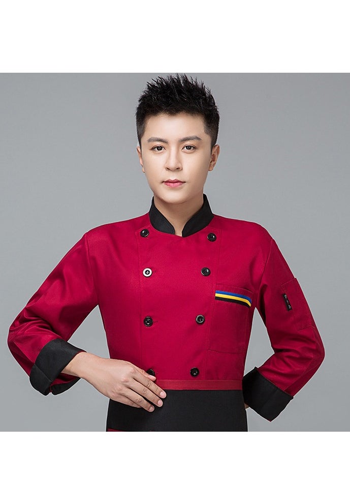 Chef Uniform Long Sleeve Double-Breasted Stand Collar Waiter T-shirt Red