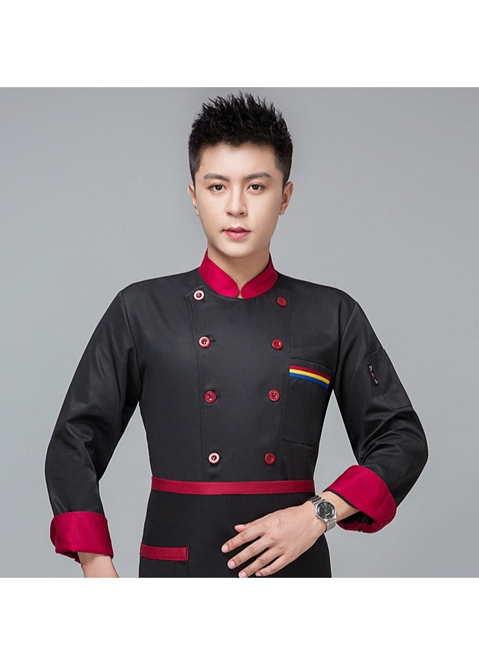 Chef Uniform Long Sleeve Double-Breasted Stand Collar Waiter T-shirt Black