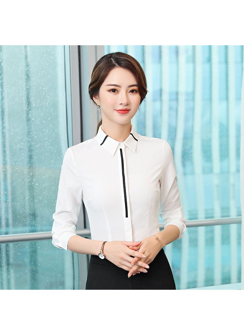 Long Sleeve Warm Slim Fit Work Blouse White [without velvet]]