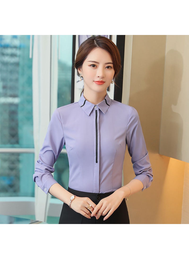 Long Sleeve Warm Slim Fit Work Blouse Grey [without velvet]]