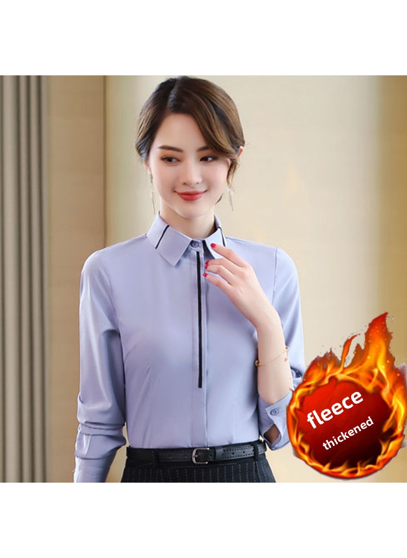 Long Sleeve Warm Slim Fit Work Blouse Gray [plus velvet]]