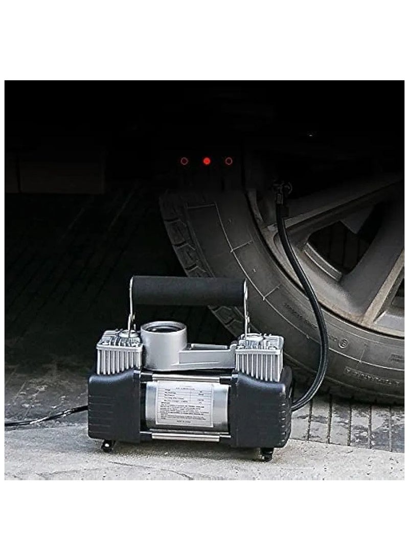 Portable Double Cylinder Air Compressor Tire Inflator with LED Flashlight 12V Compact Air Pump for Car Tires 160 PSI Heavy-Duty Metal Tire Pump for Off-Road Trailer Truck Bike Air Bed.