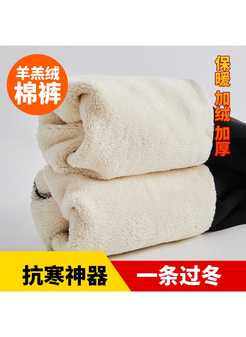 Thick Fleece Leggings Winter Warm Cotton Pants Lambskin-dark gray