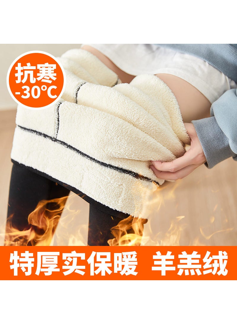 Thick Fleece Leggings Winter Warm Cotton Pants Lambskin-dark gray