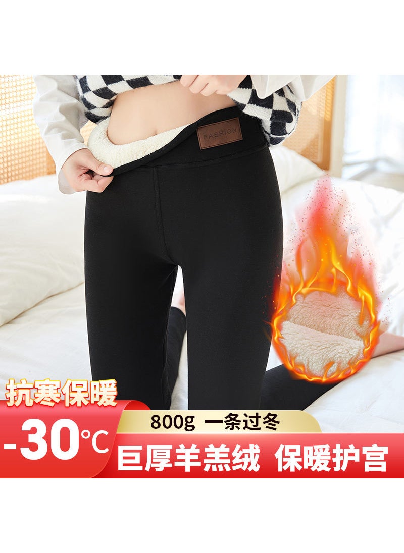 Thick Fleece Leggings Winter Warm Cotton Pants Lambskin-dark gray