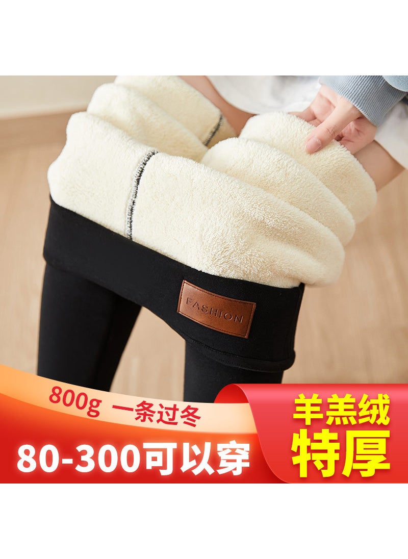 Thick Fleece Leggings Winter Warm Cotton Pants Lambskin-dark gray