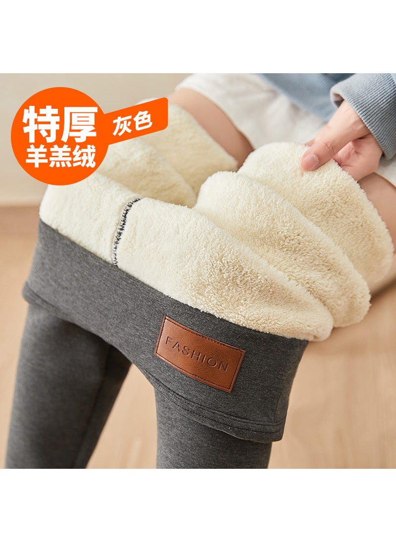 Thick Fleece Leggings Winter Warm Cotton Pants Lambskin-dark gray