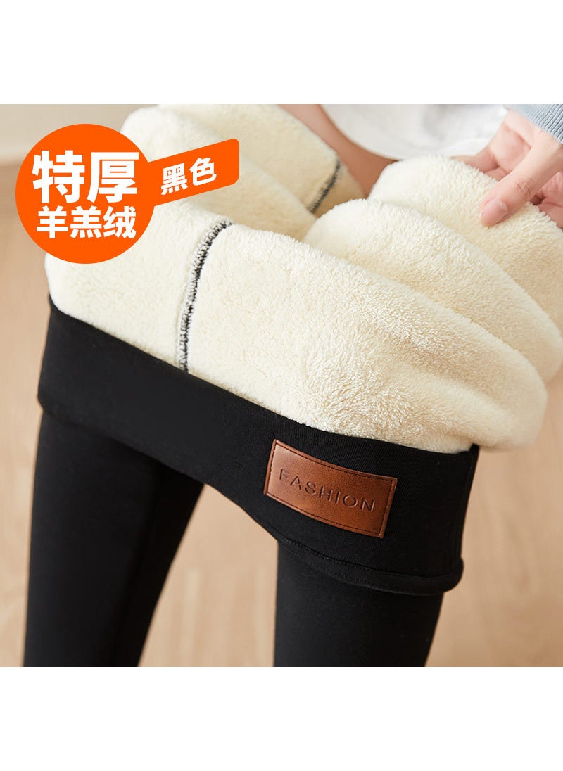 Thick Fleece Leggings Winter Warm Cotton Pants Lambskin-black