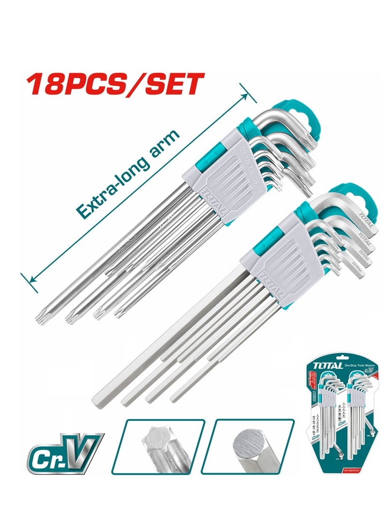 Total Portable Hex Key and Torx Key Set - 18PCS S2 Tools with Extra-Long Arms for Versatile Fastening and Basic Home Repair And General Applications