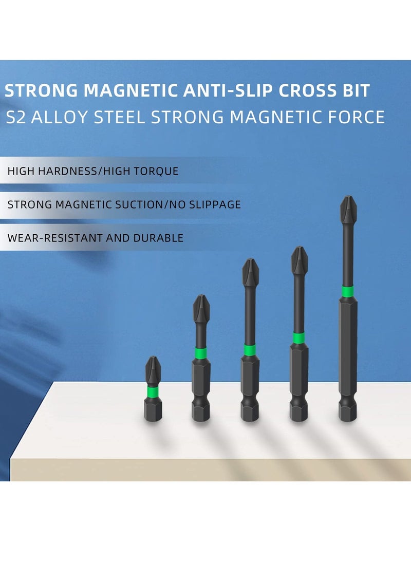 Magnetic Screwdriver Bit Set 6Pcs Magnetic Screwdriver Driver Bits Set Phillips Bits S2 Impact Magnetic Non Slip Steel Phillips Cross Slot Screwdriver Bit Set For Power Screwdriver Impact Drill