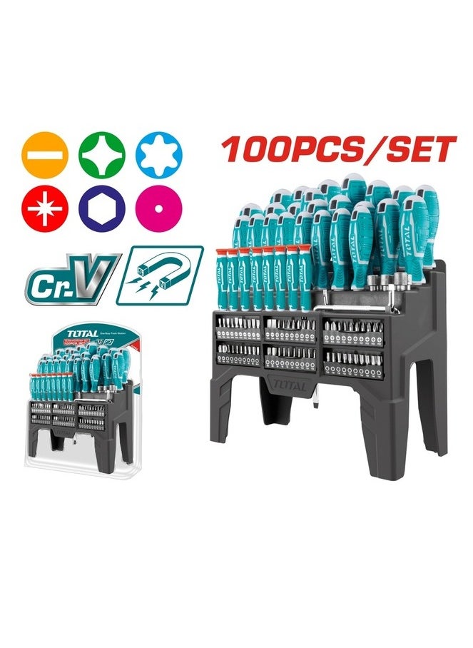 Super Total 100 PCS Screwdriver Set with Screwdriver Holder – Complete Tool Kit for Home & Professional Use, Includes Slotted, Phillips, Torx, Precision Screwdrivers & Professional Sockets