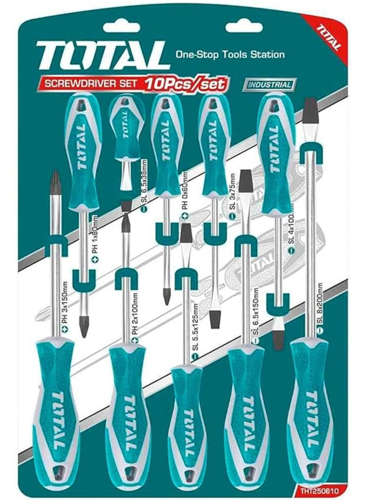 Total 10 PCS Screwdriver Set – Durable CR-V Hand Tools with New Design Handle for Versatile Home & Professional Use