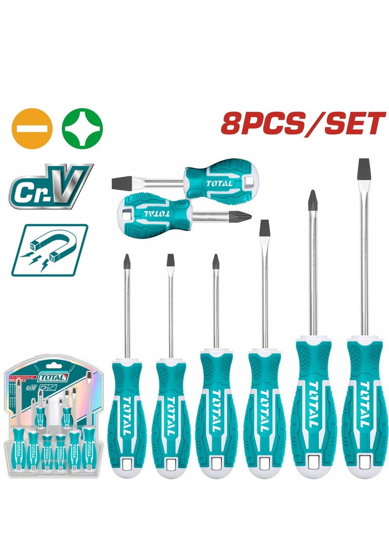 Total 8 PCS Screwdriver Set – High-Quality CR-V Hand Tools with Ergonomic Handle for Home and Professional Use