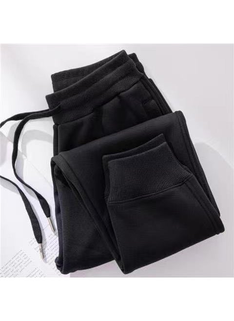 Thickened Fleece Sweatpants for Women, Elastic Waist, Casual Autumn Winter Red