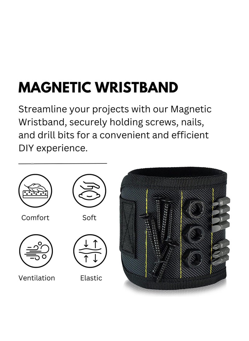 Magnetic Wristband with Lightweight Strong Magnets, Made From Magnetic Polyester, Magnetic Wristband for Holding Screws, Nails, Bolts, Drill Bits, Fasteners, Perfect Tool for Men, Black Yellow