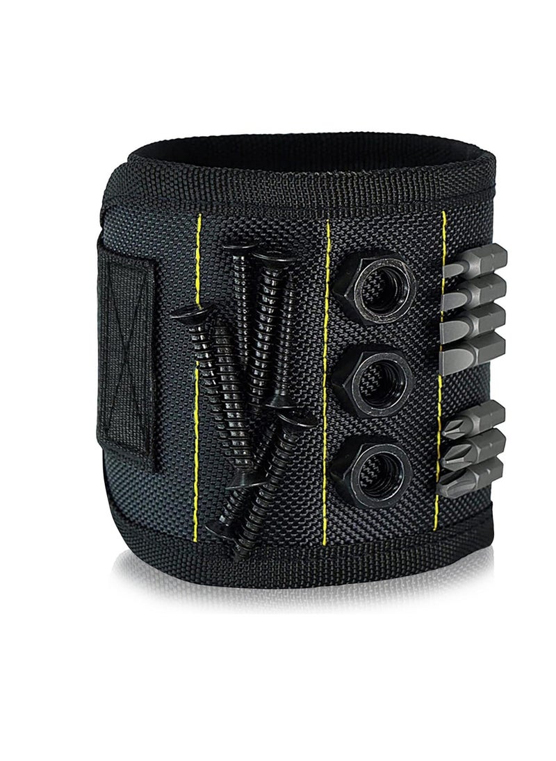 Magnetic Wristband with Lightweight Strong Magnets, Made From Magnetic Polyester, Magnetic Wristband for Holding Screws, Nails, Bolts, Drill Bits, Fasteners, Perfect Tool for Men, Black Yellow