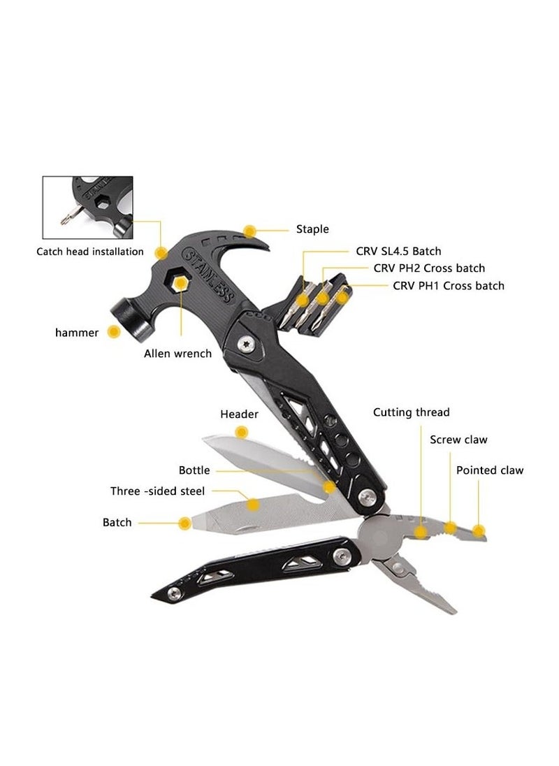 Hammer Multitool,14 in 1 Pliers Bottle,Opener Screwdriver,Camping Survival Gear,Tools for Outdoor Travel,Household Tools,Gifts for Men,Gifts for Husba