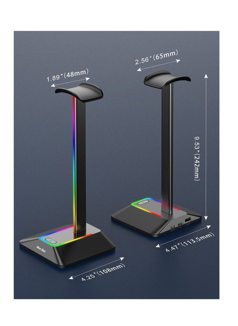 RGB Light Headphone Stand, with 1 USB-C Charging Port and 1 USB Charging Port, Desk Gaming Headset Holder, 7 Light Modes and Silicone Non-Slip Base for All Earphone Accessories