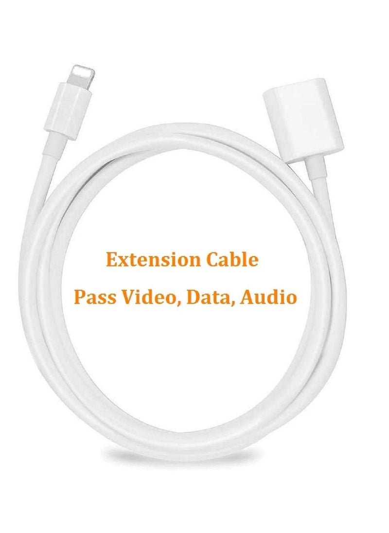 Charger Extension Cable, for iPhone/iPad, Extender Dock Cable for Male to Female Cable Extension Adapter Pass Video, Data, Audio(6.6FT/1M*2 White)