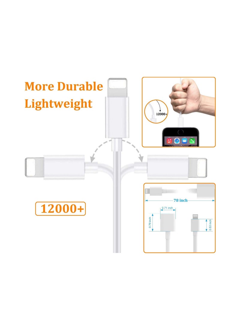 Charger Extension Cable, for iPhone/iPad, Extender Dock Cable for Male to Female Cable Extension Adapter Pass Video, Data, Audio(6.6FT/1M*2 White)