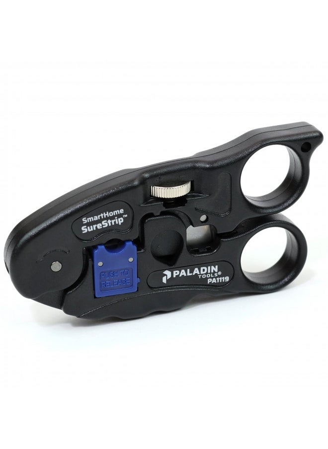 Paladin Tools PA1119 SmartHome SureStrip - Professional Cable Cutter and Stripper - RG6, RG6Q, RG59 Coax, CAT5, CAT5E, CAT6, UTP/STP