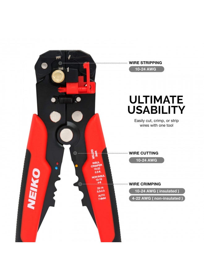 NEIKO 01924A 3-in-1 Automatic Wire Stripper, Cutter, and Crimping Tool, Auto Self-Adjusting Pliers that Cut up to 10 AWG