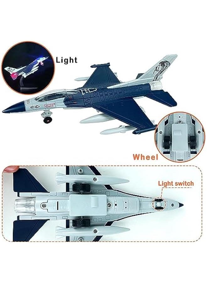 Fighter Jet, Diecast Metal Pull Back Airplane Toy with Flashing Lights and Sounds, Military Plane Model for 3-12 Years Old Boys Birthday Gift (Holder Included)