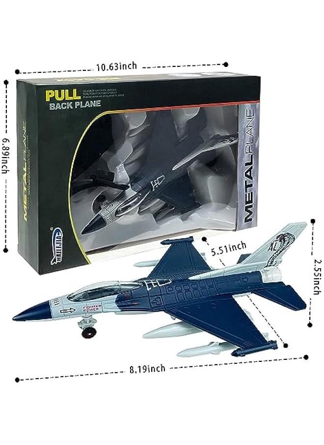 Fighter Jet, Diecast Metal Pull Back Airplane Toy with Flashing Lights and Sounds, Military Plane Model for 3-12 Years Old Boys Birthday Gift (Holder Included)