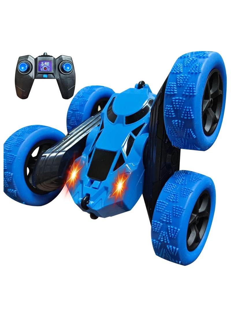 Remote Control Car Double Sided 360°Rotating 4WD RC Cars with Headlights 2.4GHz Electric Race Stunt Toy Car Rechargeable Toy Cars for Boys Girls Birthday (Blue)