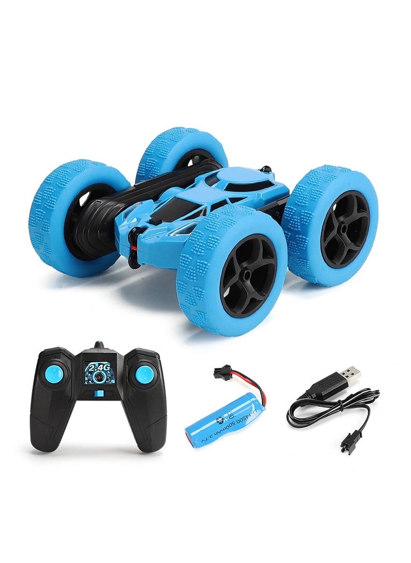 Remote Control Car Double Sided 360°Rotating 4WD RC Cars with Headlights 2.4GHz Electric Race Stunt Toy Car Rechargeable Toy Cars for Boys Girls Birthday (Blue)