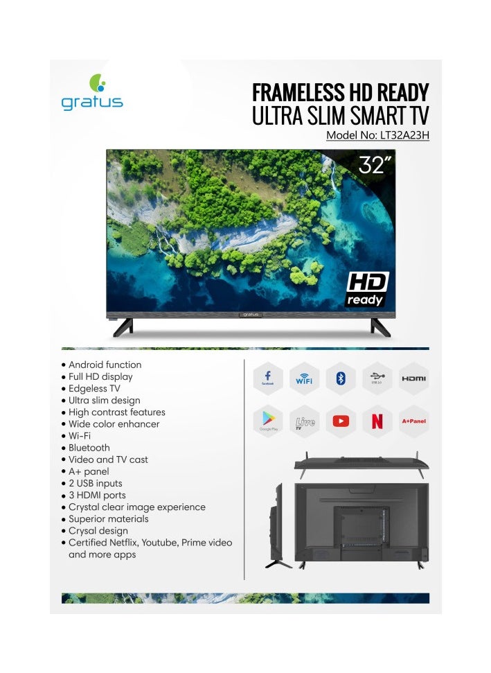 Gratus 32 inch Edgeless HD ready LED Smart TV