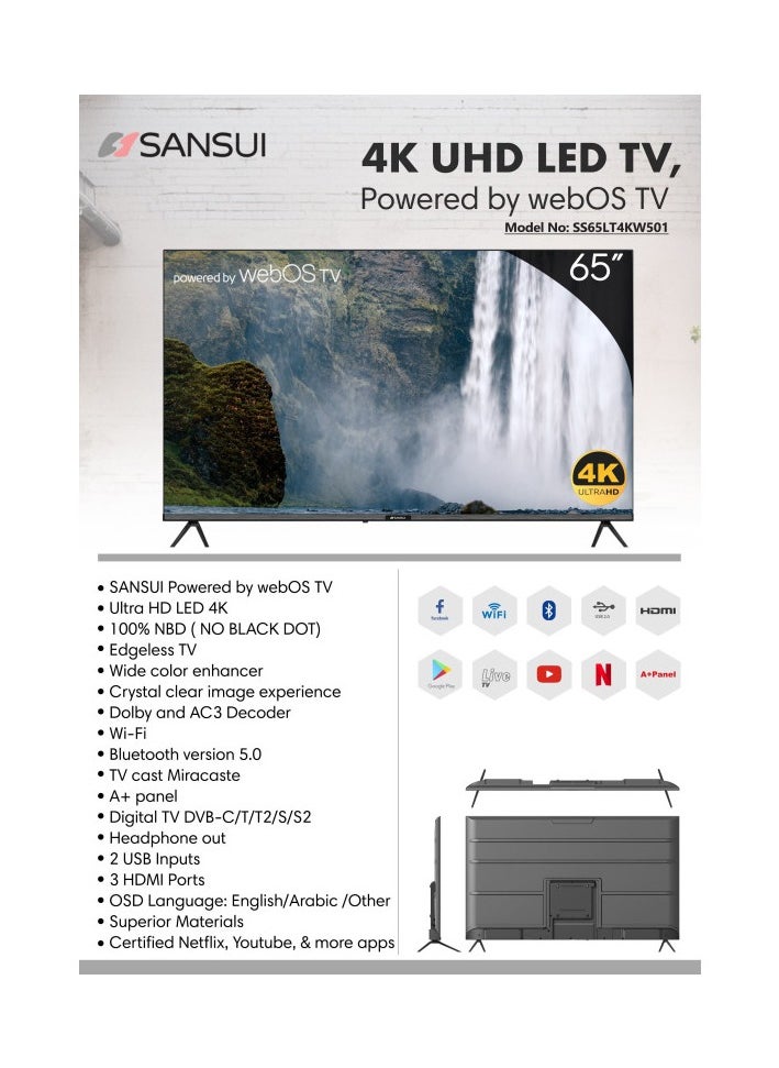 SANSUI 65 inch WebOS powered 4K Edgeless UHD LED SMART TV with ThinQ AI