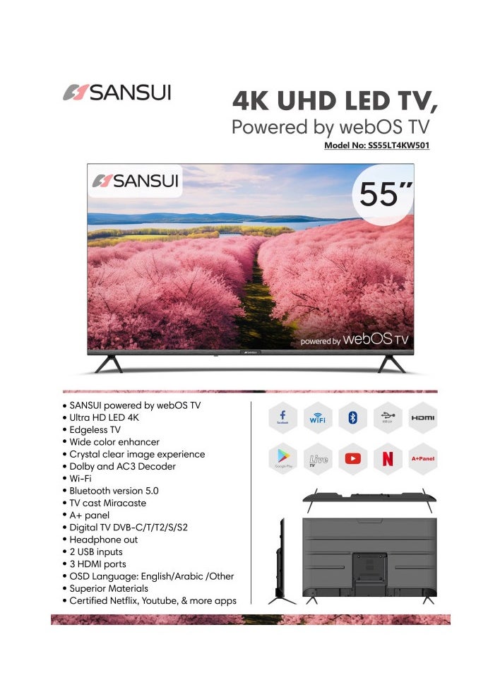 SANSUI 55 inch WebOS powered 4K Edgeless UHD LED SMART TV with ThinQ AI