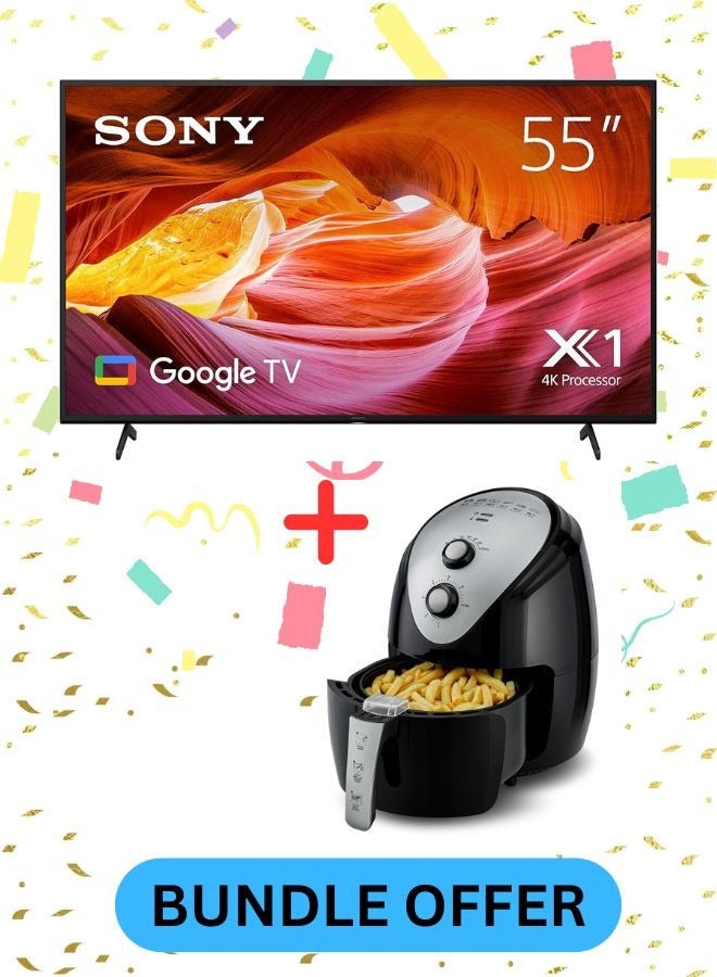 55-inch 4K UHD Smart TV with 3.5L Air Fryer Bundle | 4k Resolution | HDR, HDR10 | Dolby Atmos Audio | Healthy Cooking | Perfect for Family Movie Nights! KD-55X75K+Air-Fryer Black