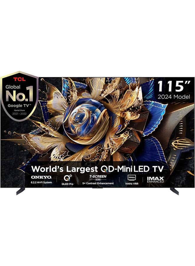 115 Inch 4K Premium QD-Mini LED Smart Google TV, 20000+ Local Dimming Zones, HDR 5000nits, 144Hz VRR+240Hz DLG, Ultra-slim Design (2024 Model) 115X955-MAX Black